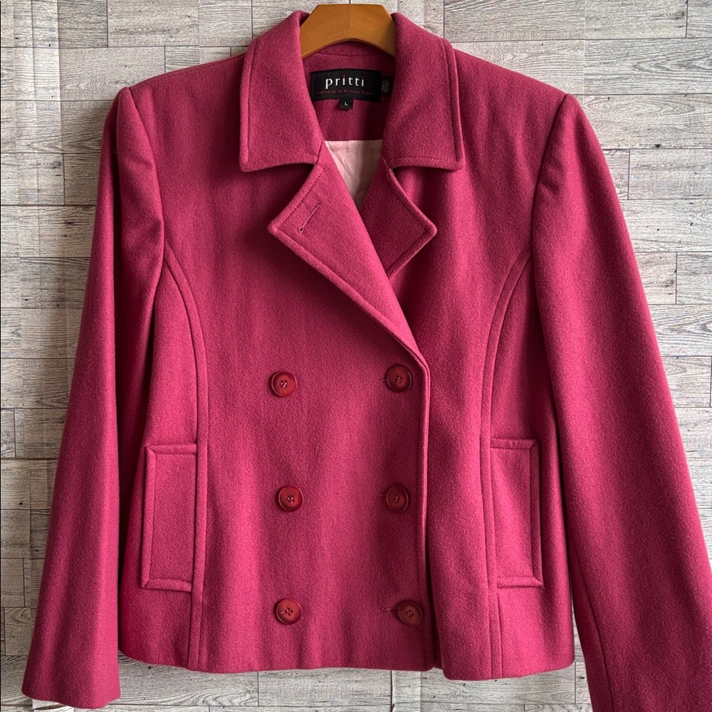 Pink Pea Coat Kristen Blake‎ Wool Double Breasted Jacket women’s size large